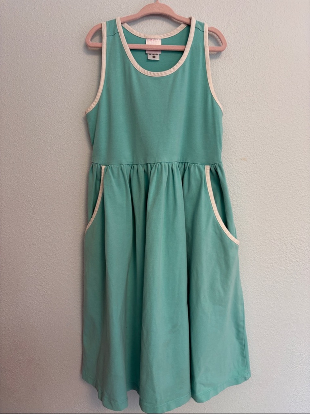Hanna Andersson Turquoise Racer Back Dress with Cream Trim